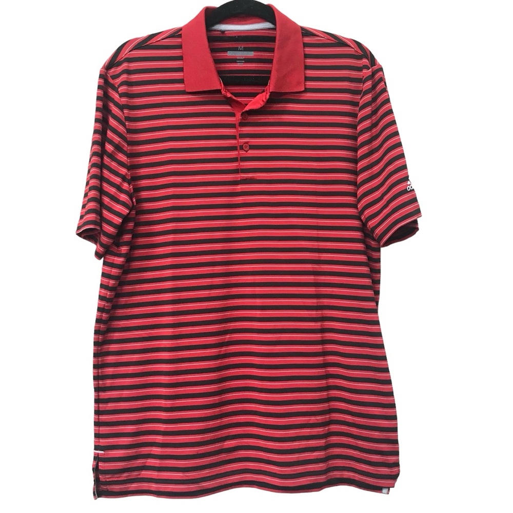 Adidas Golf Polo Shirt Mens size M Black Red Gray Stripe